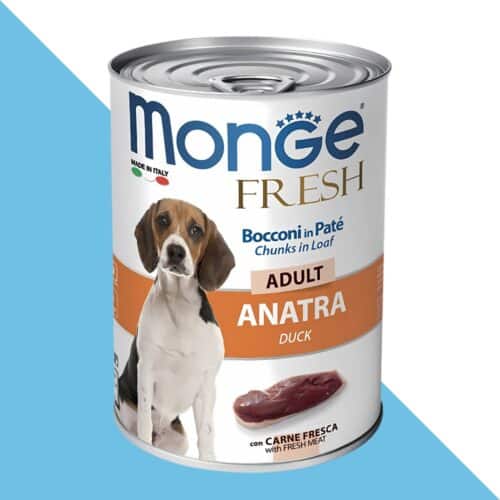 מונג' פרש שימור פטה עם נתחי בשר ברווז לכלב בוגר 400 גרם