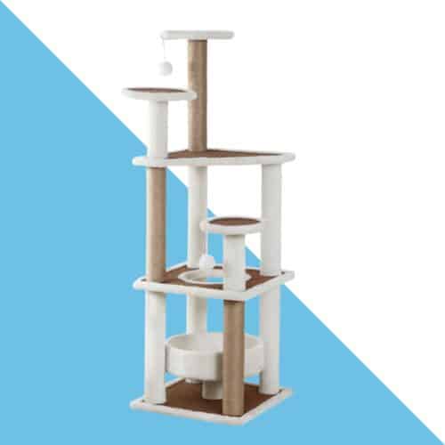 מתקן גירוד 5 קומות עם מיטה ומקומות גירוד – לבן וחום | 120/40/40 ס"מ | pcear