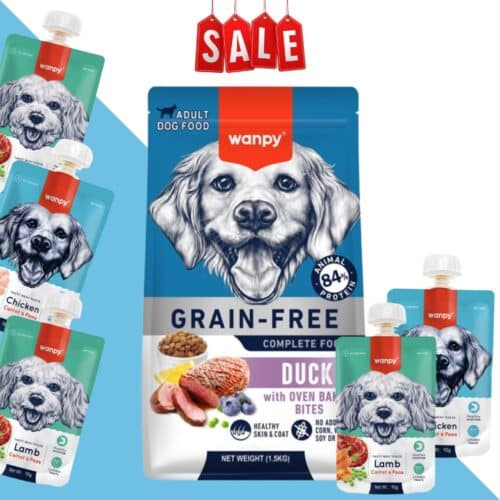 וונפי מזון יבש לכלב ללא דגנים 4 סוגים לבחירה + 5 מחיות ליקוק וונפי | 12 ק"ג