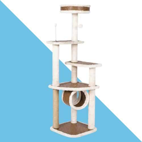 מתקן גירוד 4 קומות עם מנהרה – לבן וחום | 128/40/40 ס"מ | pcear