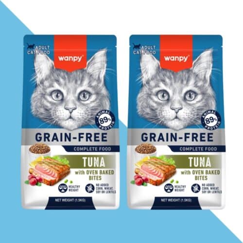 2 שקי וונפי טונה 1.5 ק"ג מזון יבש לחתול בוגר ללא דגנים | 3 ק"ג Wanpy