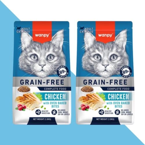 2 שקי וונפי עוף 1.5 ק"ג מזון יבש לחתול בוגר ללא דגנים | 3 ק"ג Wanpy