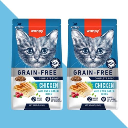 2 שקי וונפי קיטן עוף 1.5 ק"ג מזון יבש ללא דגנים | 3 ק"ג Wanpy