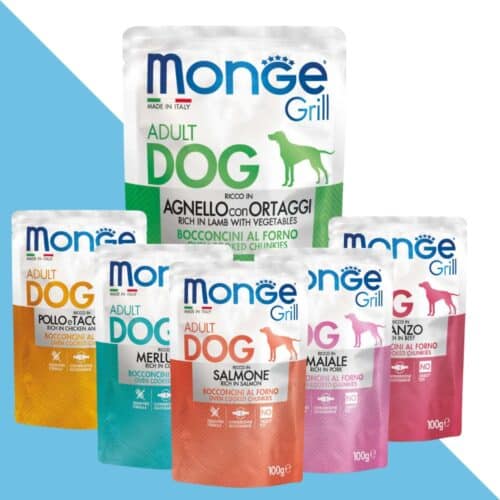 10 יח' מונג' גריל פאוץ' מזון לכלב - טעם לבחירה 100 גרם Monge