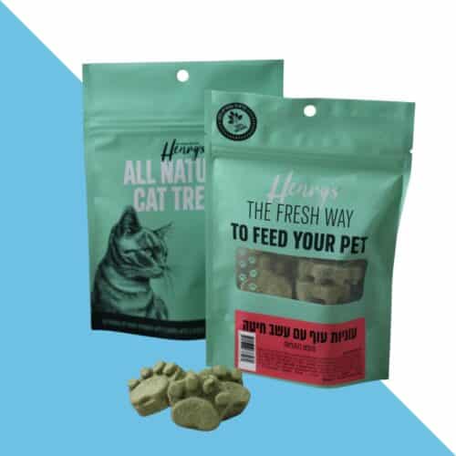 חטיף לחתול מיובש בהקפאה עוף עם עשב חיטה 30 גרם HENRYS