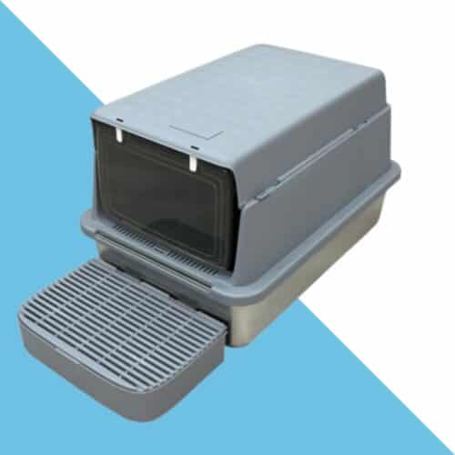 ארגז חול לחתול עם בסיס מנירוסטה + מדרגת סינון חול וכף pca