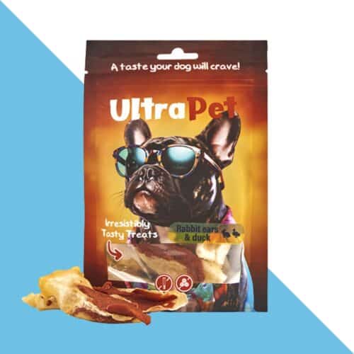 חטיף לכלב אוזני ארנב עם ברווז 80 גרם ULTRA PET