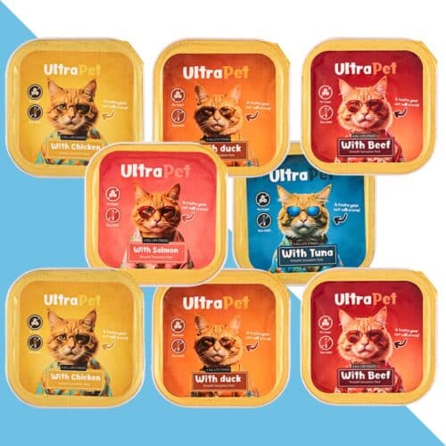 10 מעדני פטה במגוון טעמים לחתול אולטרה פט 100 גרם